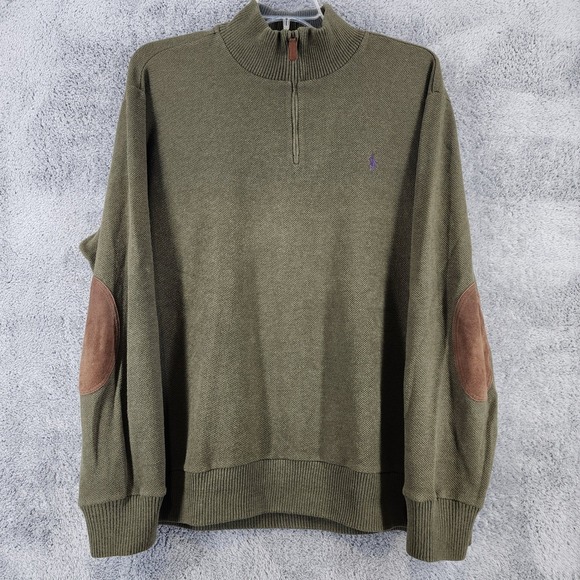 Polo Ralph Lauren Other - Polo Ralph Lauren Sweater Mens XXL Green 1/4 Zip Pullover Elbow Patches Pony